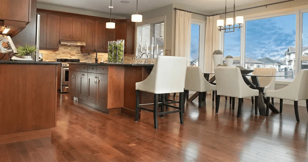 A modern kitchen with professionally installed wood flooring in Chicago, IL
